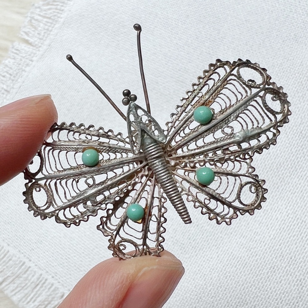 1940s VINTAGE Filigree Sterling Silver Butterfly Brooch Pin
